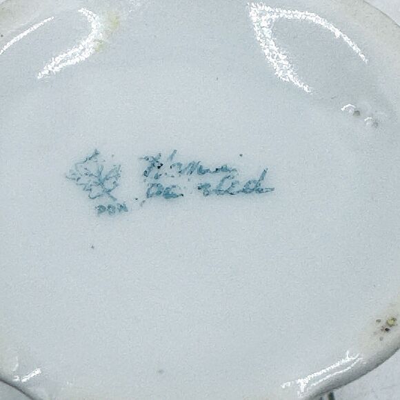 Antique Nippon Hand Painted Porcelain Hat Pin Holder Purple Floral Metallic Gold - Picture 6 of 6